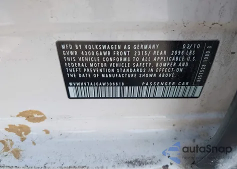 2010 Volkswagen Gti 4-Door из США, поврежденный, VIN WVWHV7AJ0AW306618